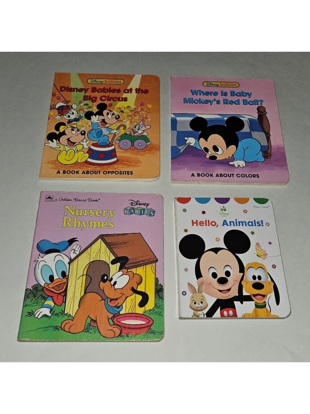 4 Disney Babies Board Book Lot Mickey Minnie Donald Opposites Colors Rhymes